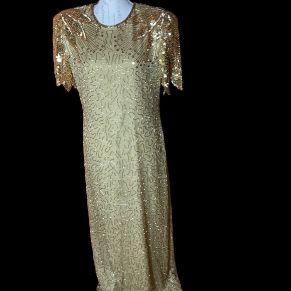 Laurence Kazar vintage gold beaded and sequined silk dress - Picture 2 of 13